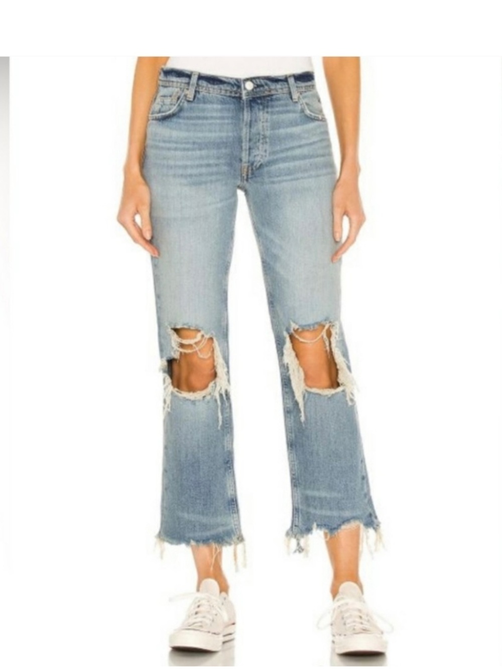 Free People We The Free Maggie Distressed Straight Leg Jeans Light Wash size 25